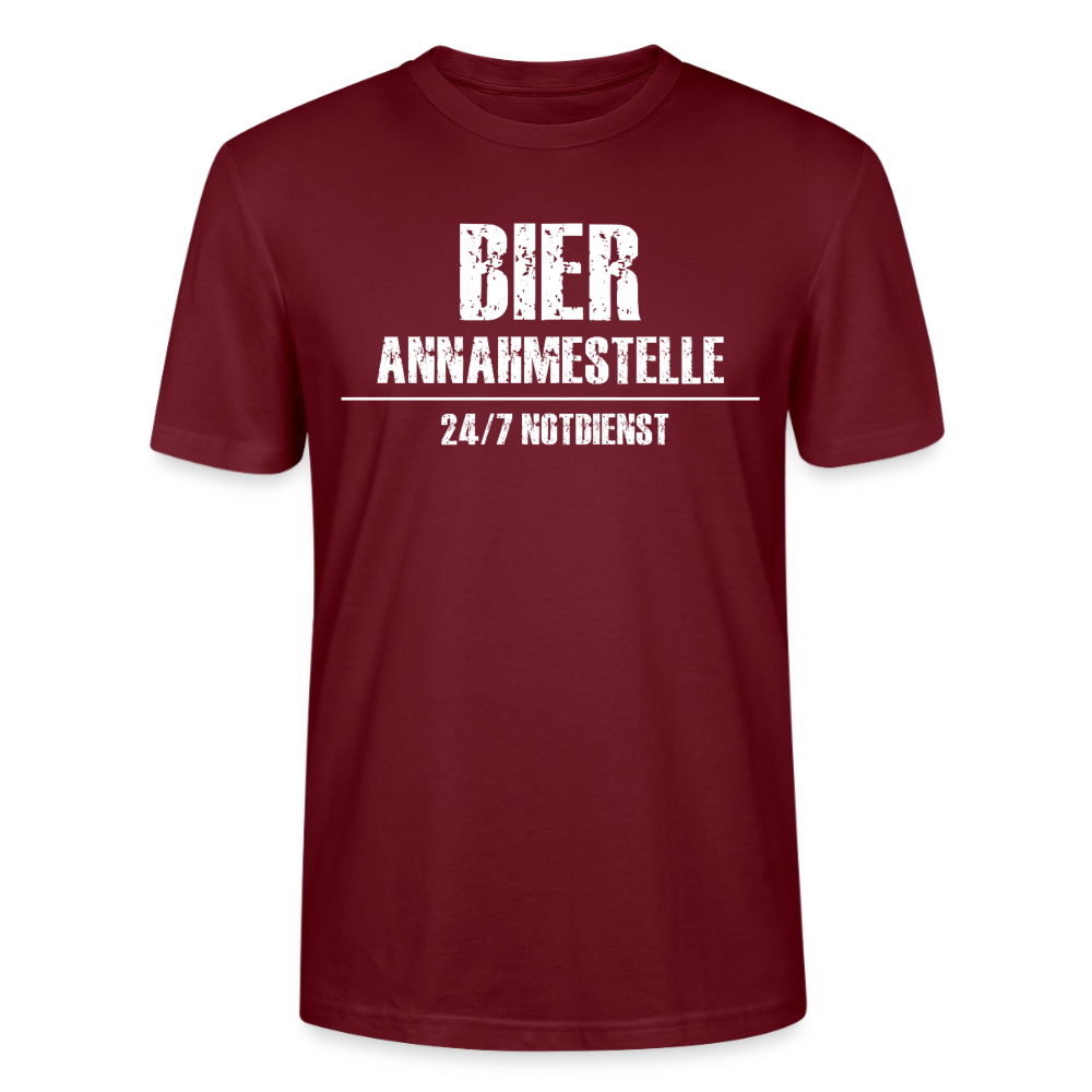 Unisex Sprüche T-Shirt 'Bier Annahmestelle 24/7 Notdienst' - Burgunderrot