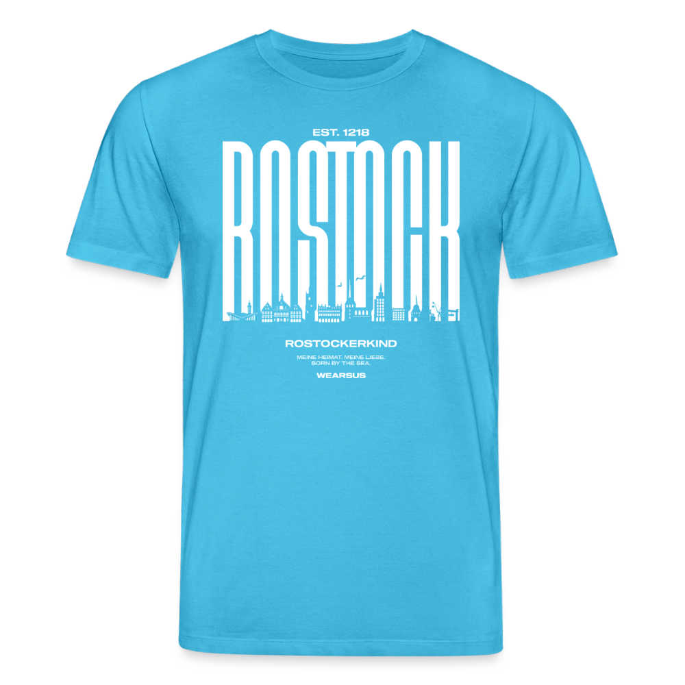 Rostock 'Rostockerkind' Bio T-Shirt Unisex Front Print Farbe 180 g/m² - Aquablau