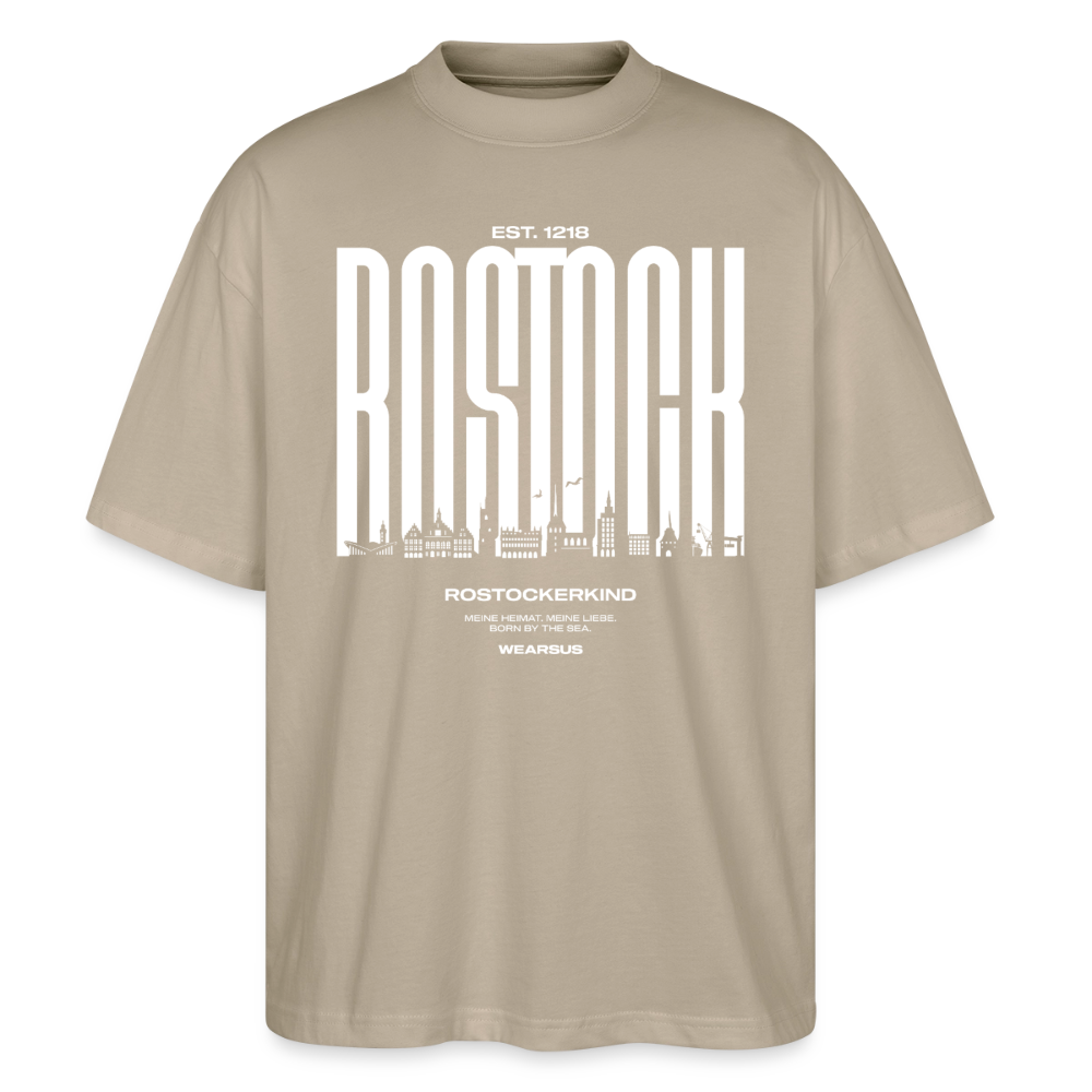 Rostock 'Rostockerkind' Bio Oversized T-Shirt Unisex Front Print Farbe - Steingrau