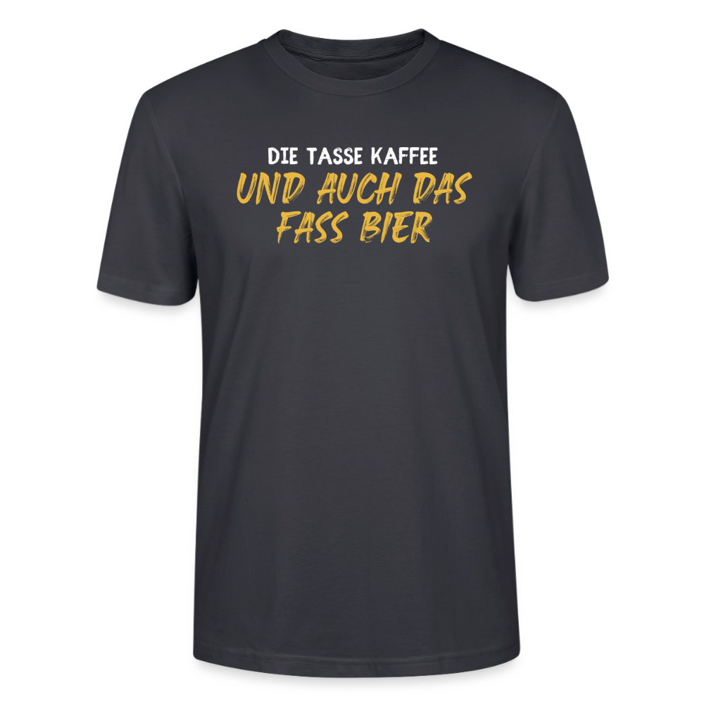 Unisex Sprüche T-Shirt 'Die Tasse Kaffee und auch das Fass Bier' - Dunkles Graublau