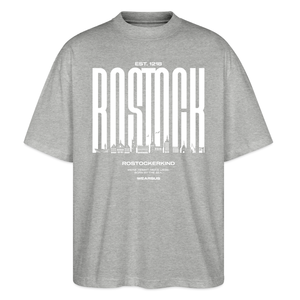 Rostock 'Rostockerkind' Bio Oversized T-Shirt Unisex Front Print Farbe - Grau meliert