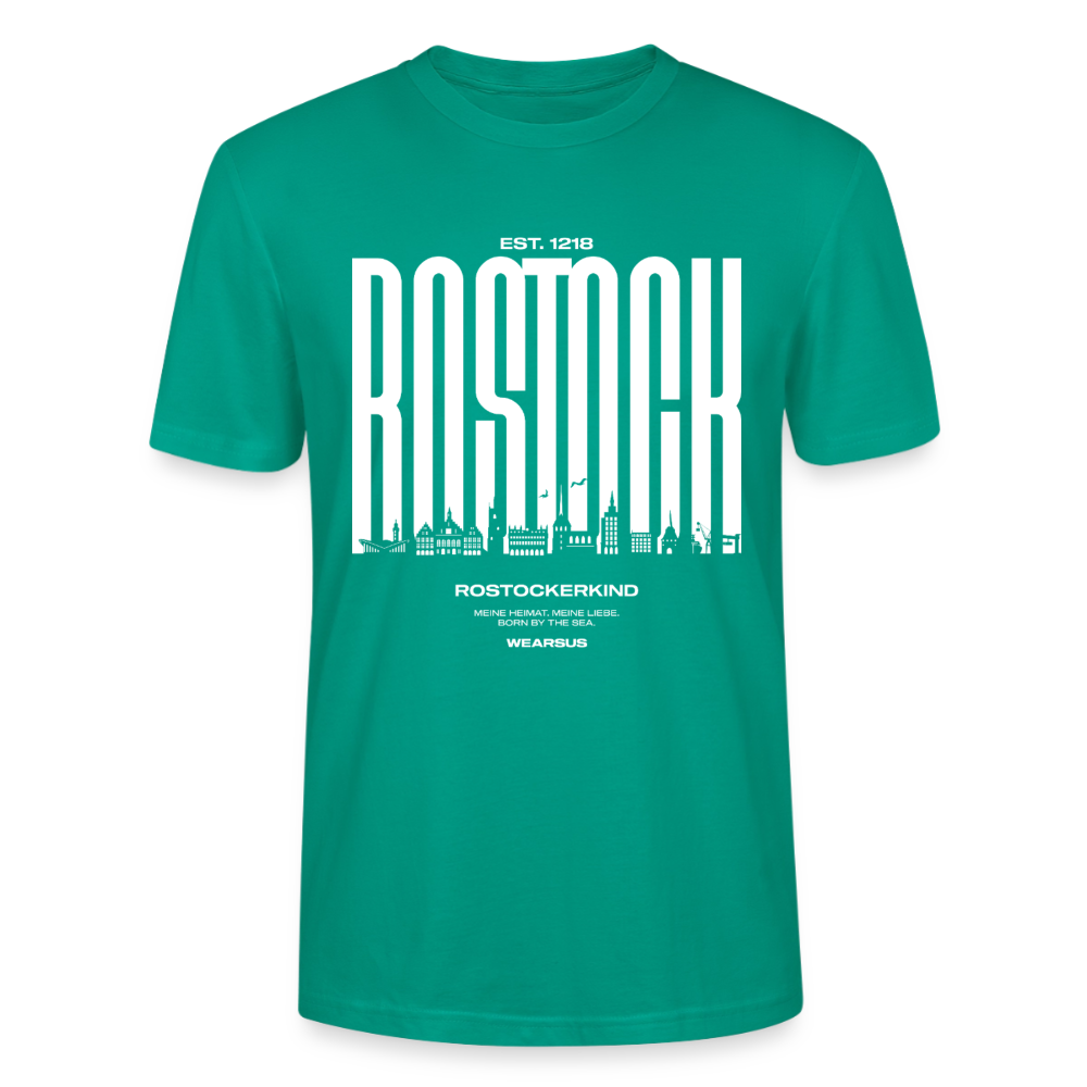 Rostock 'Rostockerkind' Bio T-Shirt Unisex Front Print Farbe - Blaugrün