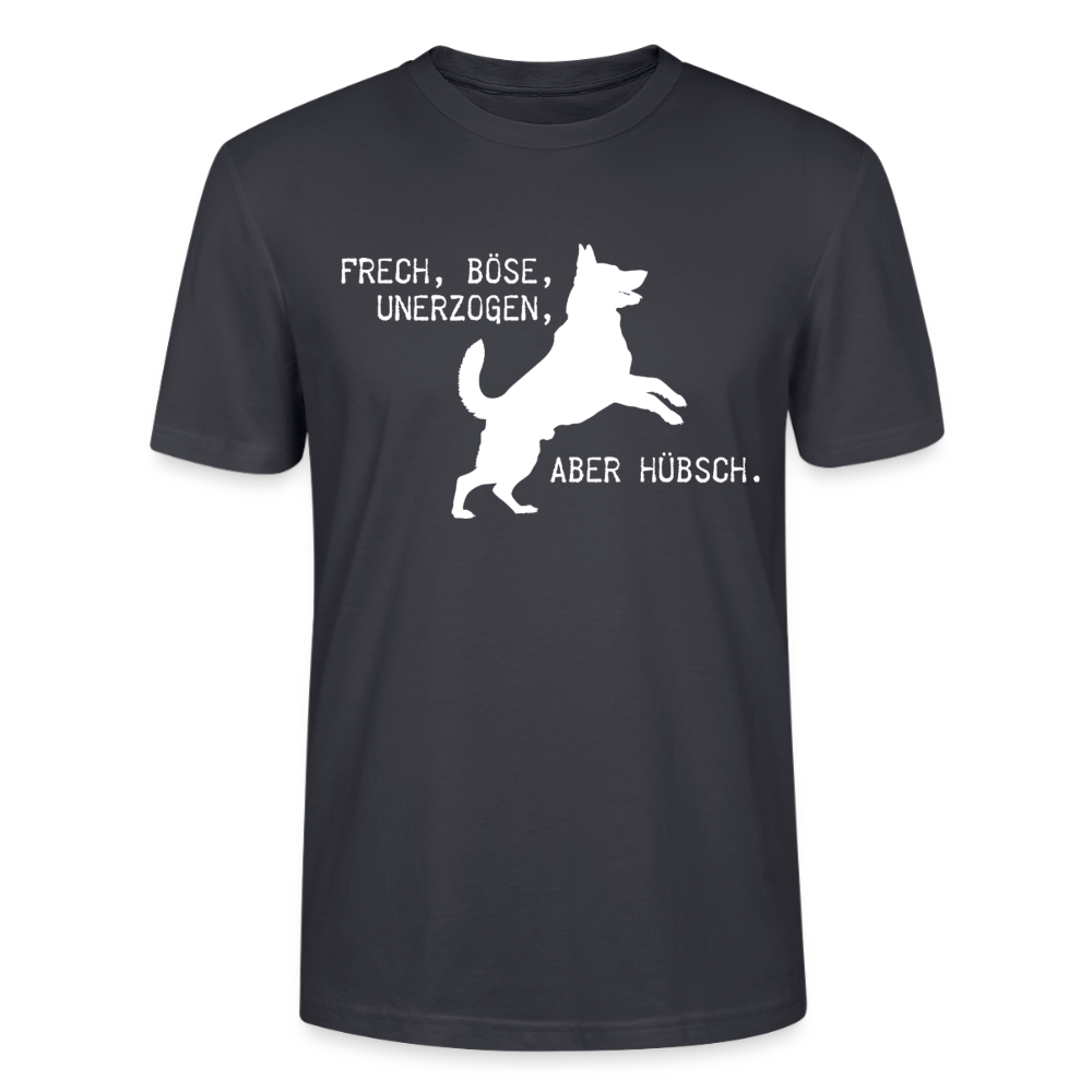 Unisex Sprüche T-Shirt 'Frech, böse, unerzogen, aber hübsch.' - Dunkles Graublau