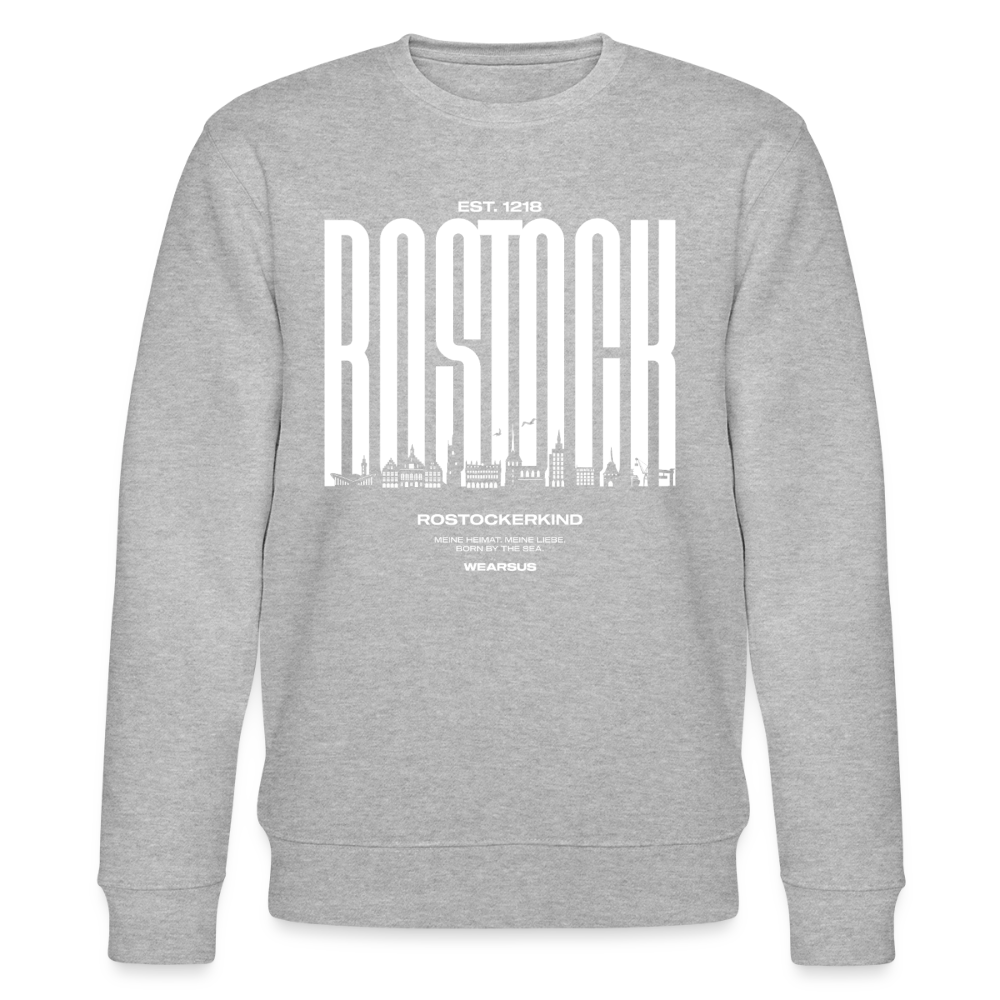 Rostock 'Rostockerkind' Bio Sweatshirt Unisex Front Print weiß - Grau meliert