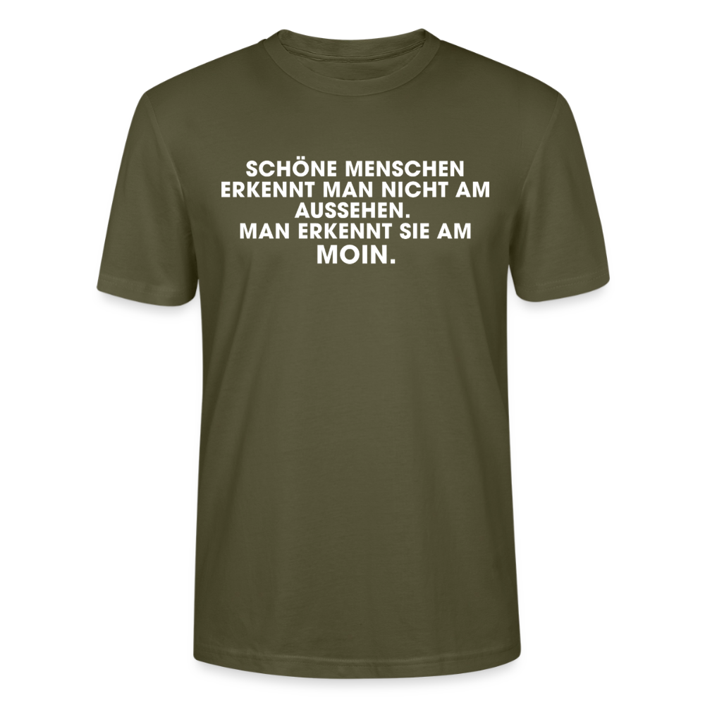Unisex Sprüche T-Shirt 'Schöne Menschen erkennt man am Moin' Fun Shirt - Khaki