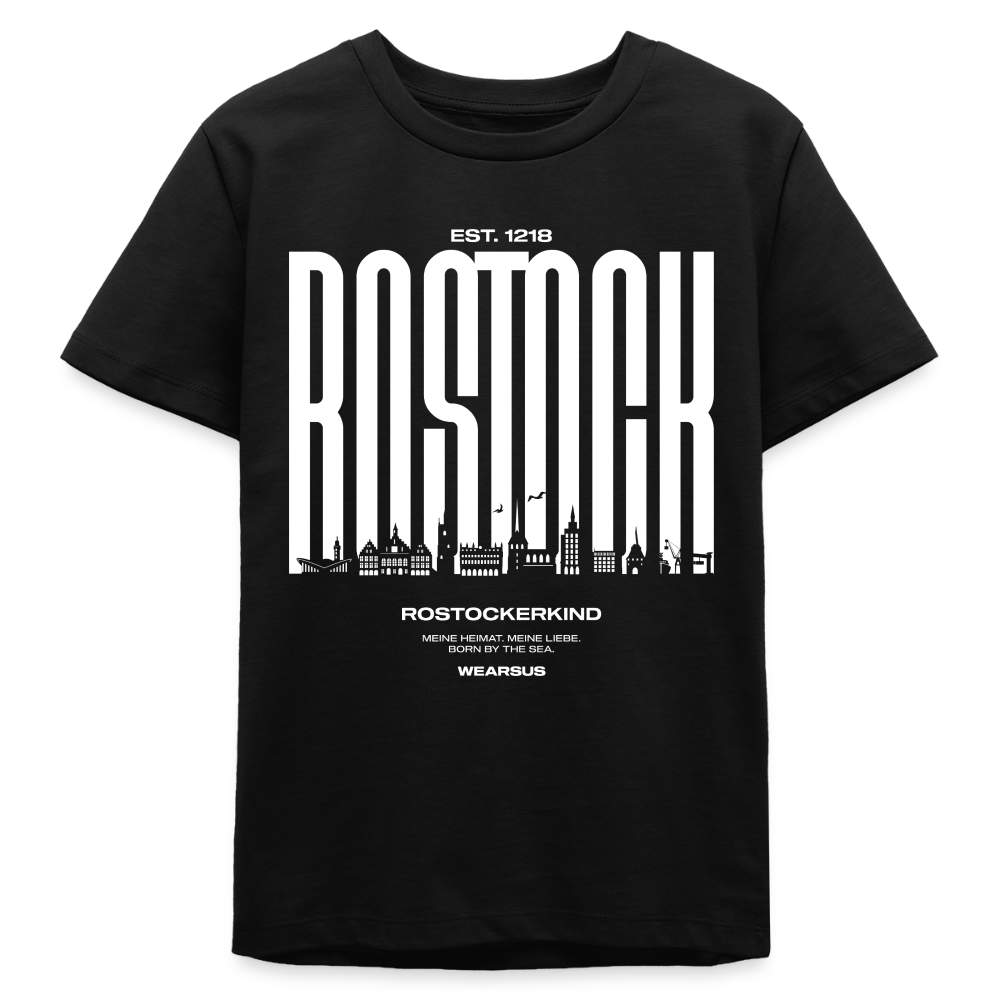 Rostock 'Rostockerkind' Bio T-Shirt Kinder 9-13 Jahre Front Print Farbe - Schwarz