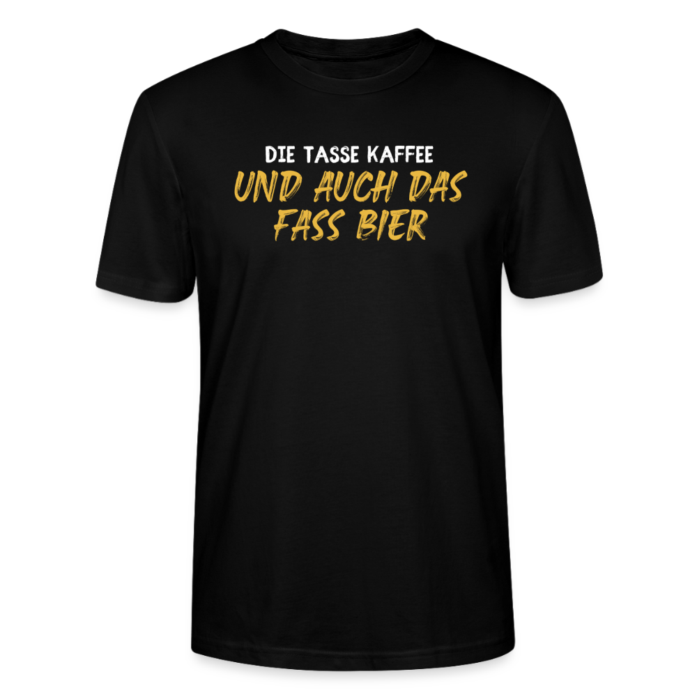 Unisex Sprüche T-Shirt 'Die Tasse Kaffee und auch das Fass Bier' - Schwarz