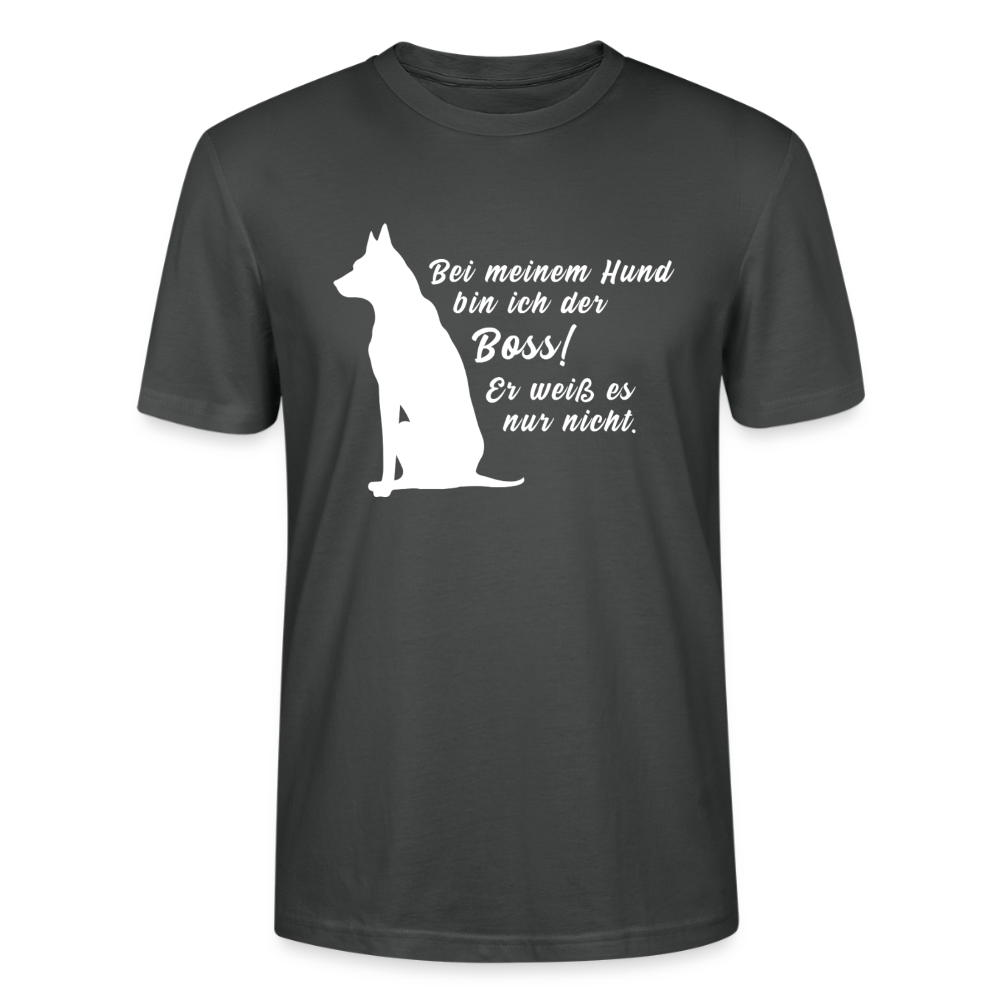 Unisex Sprüche T-Shirt 'Bei meinem Hund bin ich der Boss! Er weiß es nur nicht.' - Anthrazit