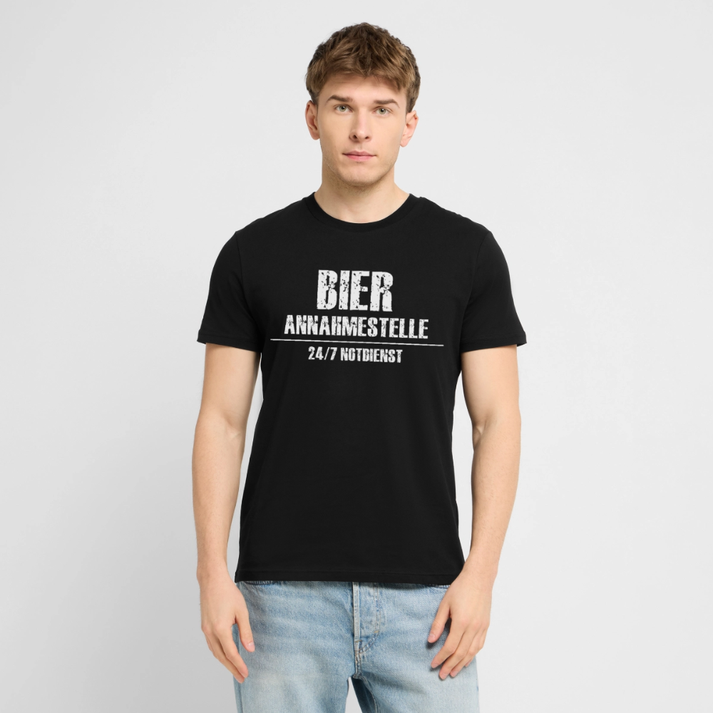 Unisex Sprüche T-Shirt 'Bier Annahmestelle 24/7 Notdienst' - Schwarz
