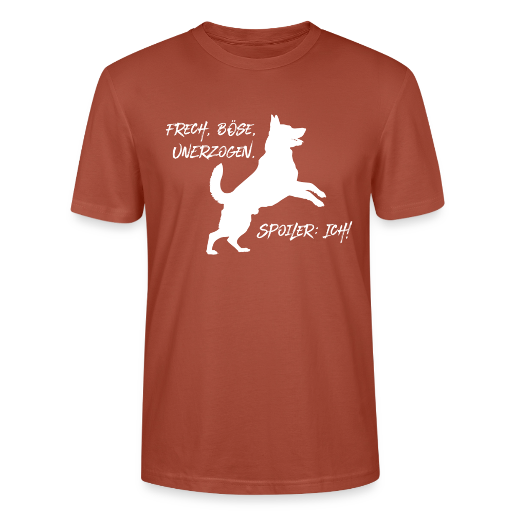 Unisex Sprüche T-Shirt 'Frech, böse, unerzogen. Spoiler: Ich!' - Terrakotta