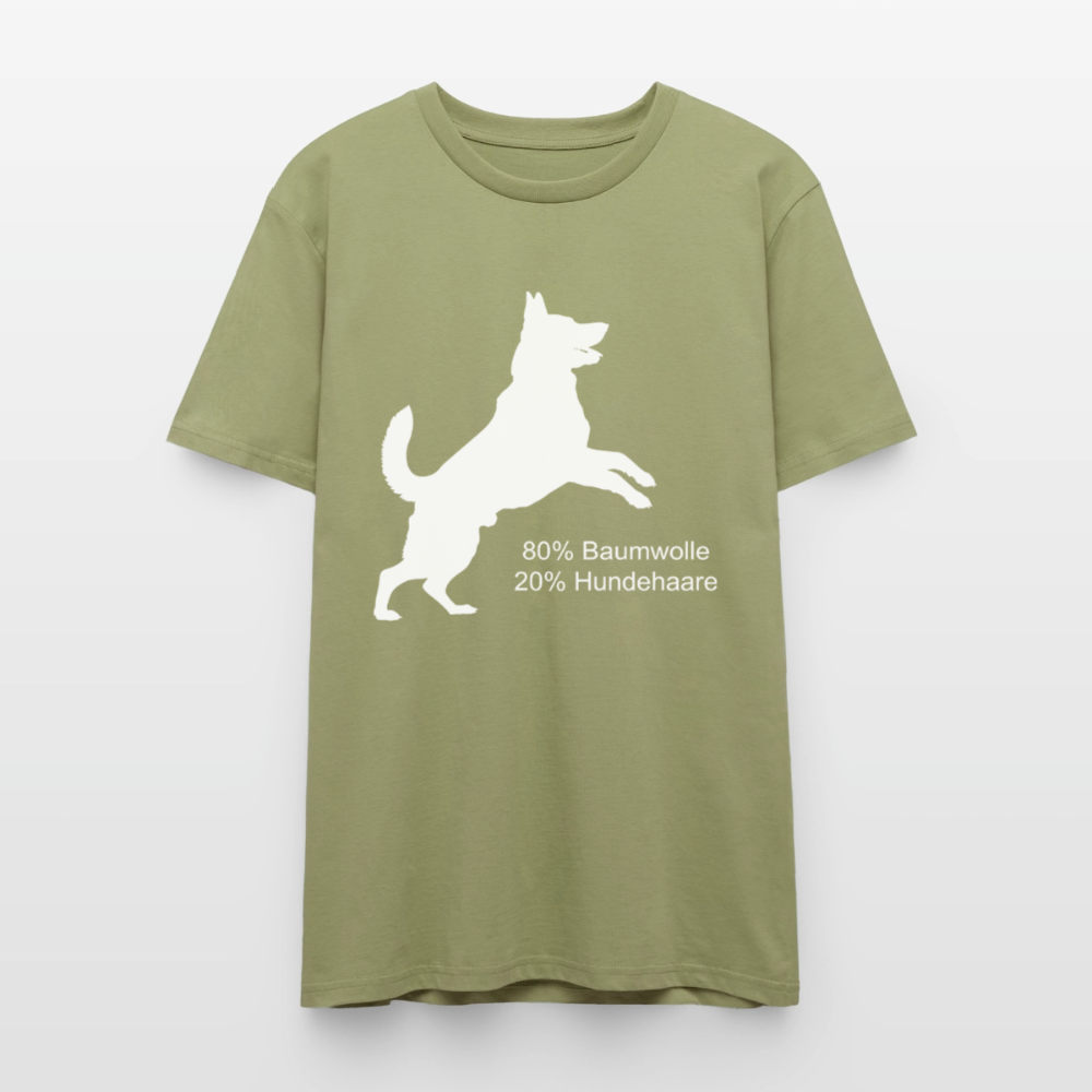 Unisex Sprüche T-Shirt '80% Baumwolle. 20% Hundehaare.' - Nebelgrün