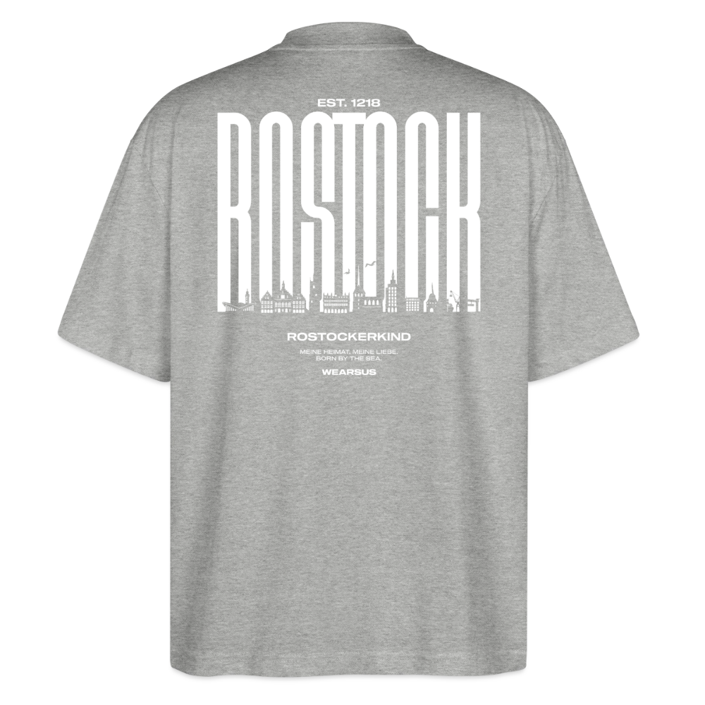 Rostock 'Rostockerkind' Bio Oversized T-Shirt Unisex Back Print Farbe - Grau meliert