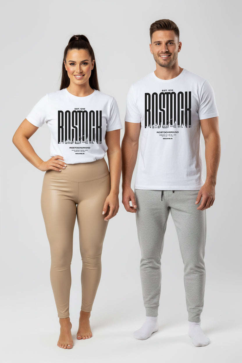 Rostock 'Rostockerkind' Bio T-Shirt Unisex Frontprint weiß