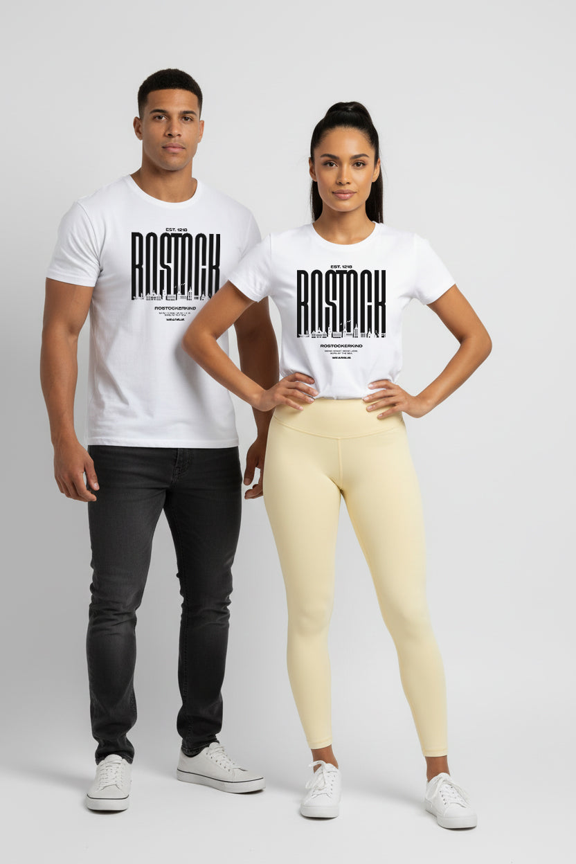 Rostock 'Rostockerkind' Bio T-Shirt Unisex Frontprint weiß 180 g/m²