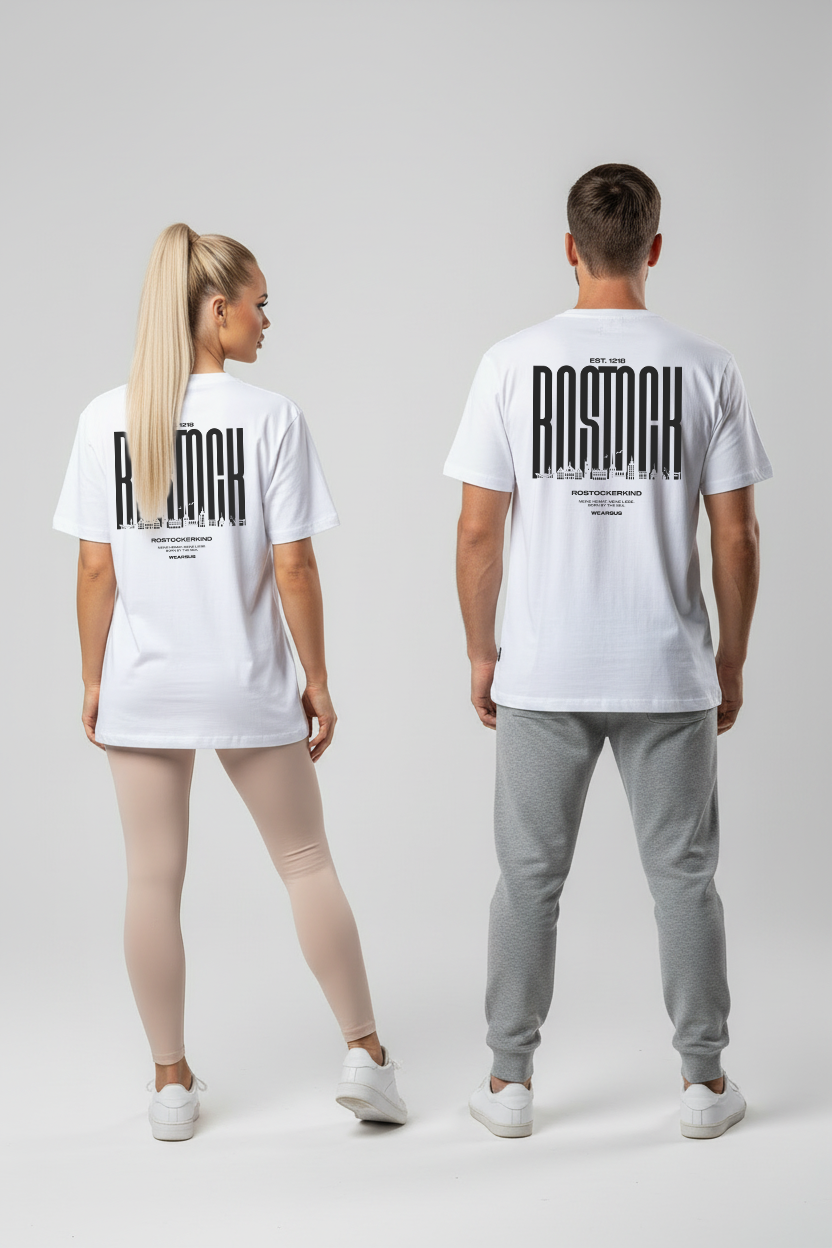 Rostock 'Rostockerkind' Bio Oversized T-Shirt Unisex Backprint weiß
