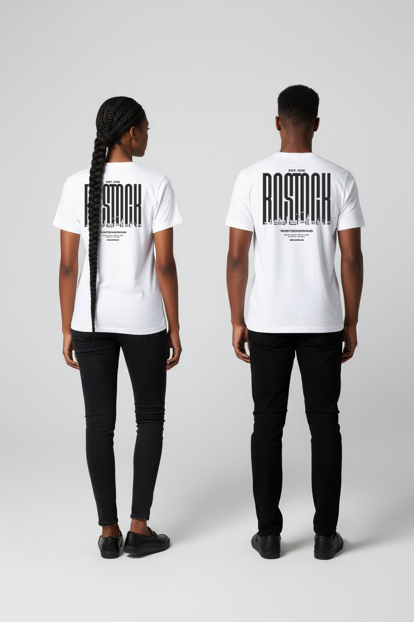 Rostock 'Rostockerkind' Bio T-Shirt Unisex Backprint weiß